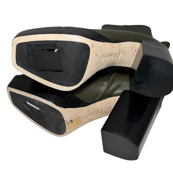 Aeyde Berlin Square Toe High Heel Platform Booties Women's 40/9 Olive NEW - Picture 7 of 7